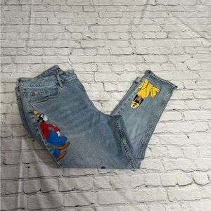 Women Straight Leg Light Wash Jeans with Disney Character Details